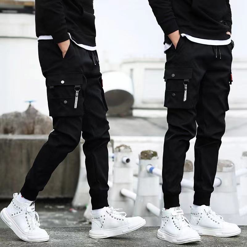 Mens Fashion Black Cargo Trousers Casual Hip Hop Harem Pencil