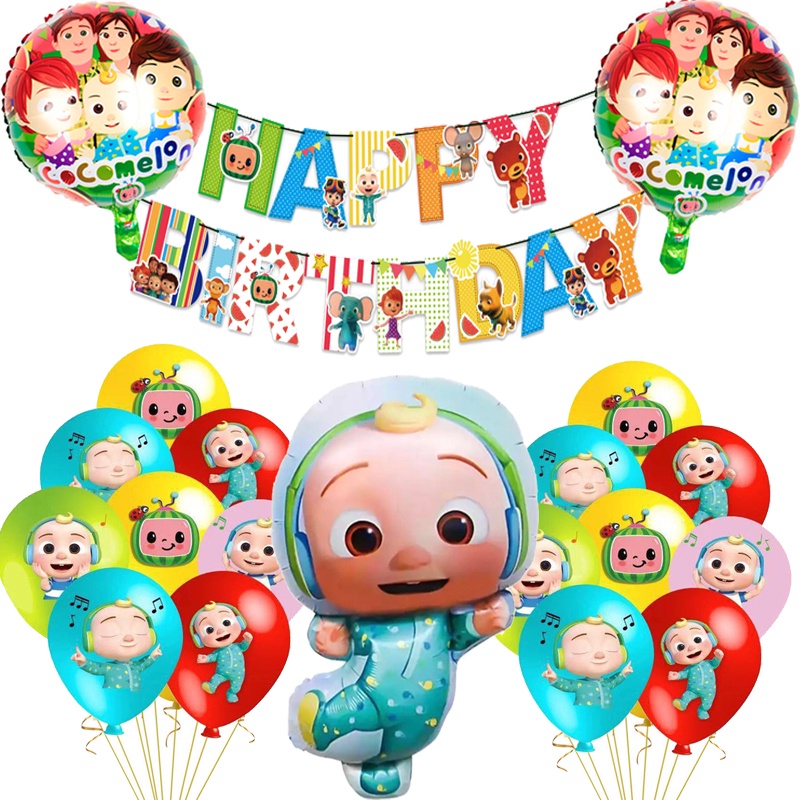 1set Cocomelon Theme Happy Birthday Balloons Cartoon Family Decorations ...