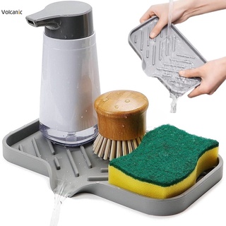 Silicone Kitchen Sink Tray Soap Dish Holder with Built-in Drain Lip  Countertop Sink Scrubber Brush