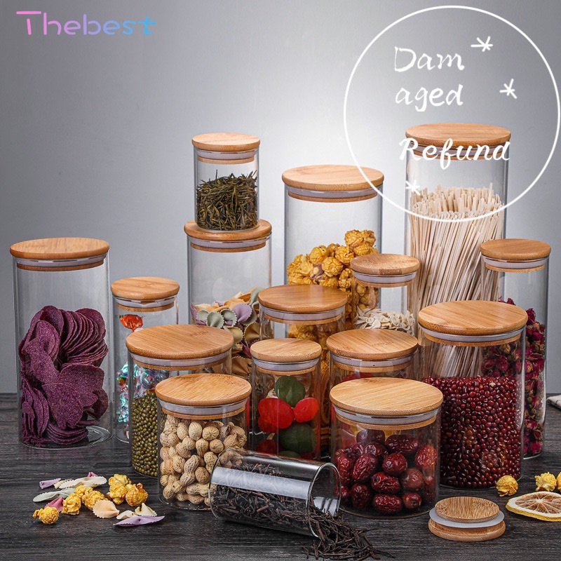 Thebest Bamboo Lid Candy Jar Glass Canister Party Food Storage ...