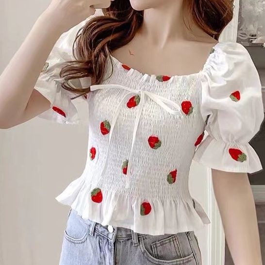 White tops off shoulder tops for women fashion korean sexy blouse women s flower print crop top