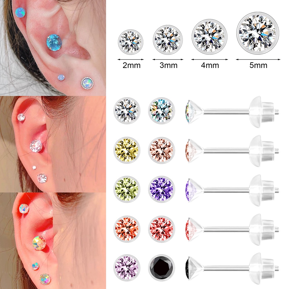 1 Pair 2/3/4/5mm Crystal Resin Invisible Earring Prevent Allergy