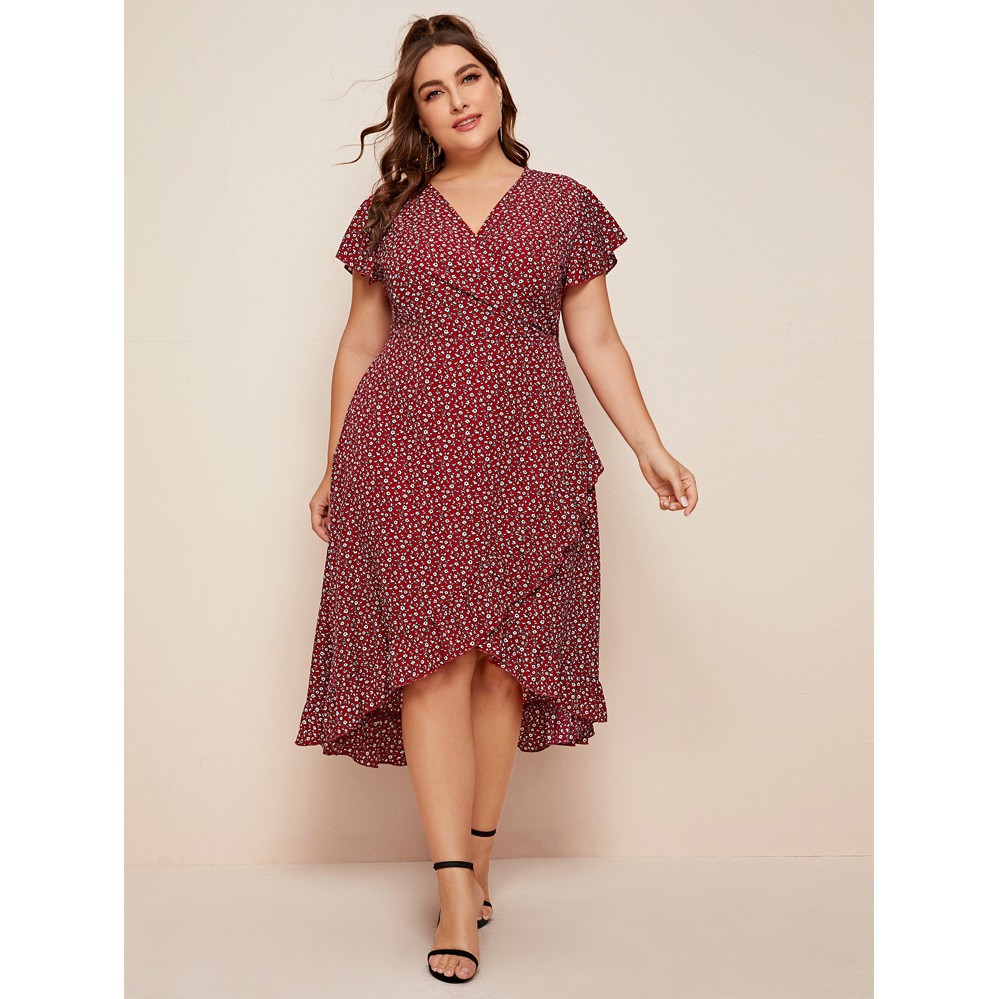 Y480 PLUS CHIC Ruffled Ditsy Floral Surplice Plus Size Dress | Shopee ...