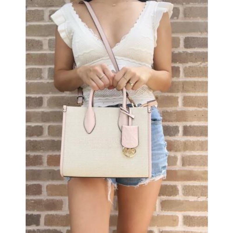 AUTHENTIC Michael K0rs MK Mirella small shopper crossbody bag canvas pink powder blush Shopee