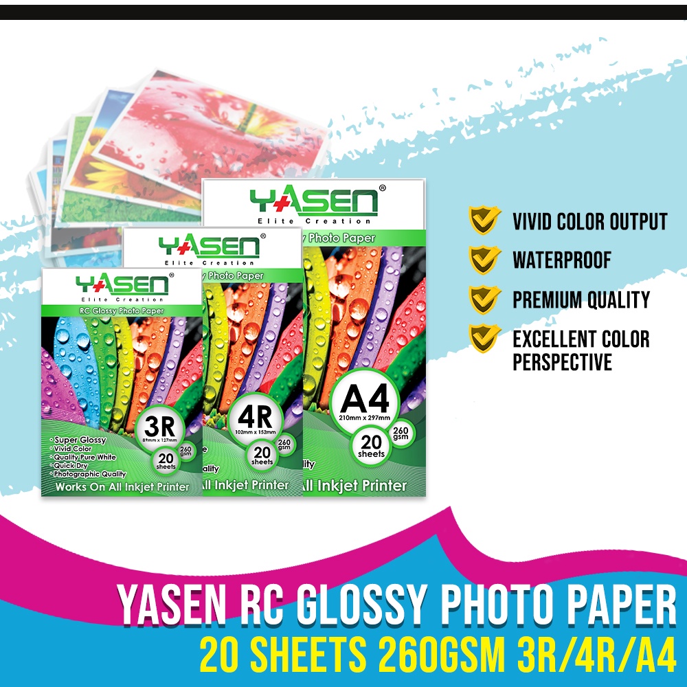 Yasen RC Glossy Photo Paper A4 / 4R / 3R 260GSM Resin Coated