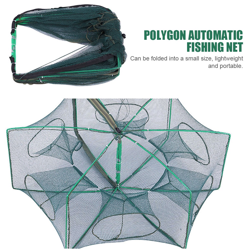 6/8 Holes Automatic Fishing Mesh Nylon Foldable Shrimp Cage Crab Fish