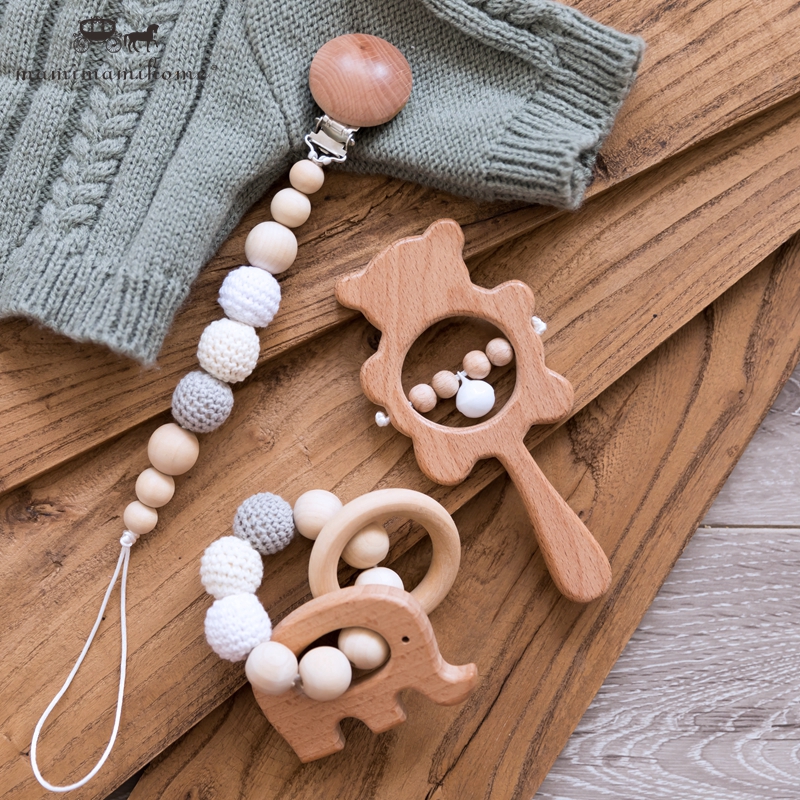 Mamimami Home Baby Toys Wooden Rattle Infant Play Personalized Pacifier ...