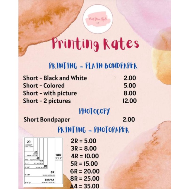 Printing Rates in Price | Shopee
