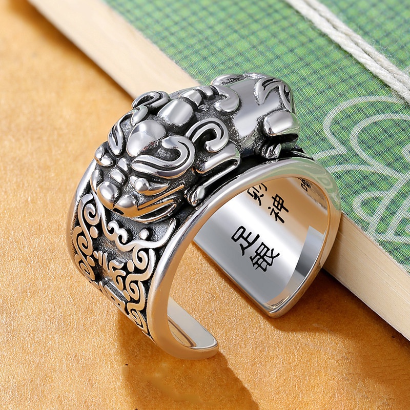 God Of Wealth Mantra Pixiu Ring Sterling Silver Men Vintage Niche ...