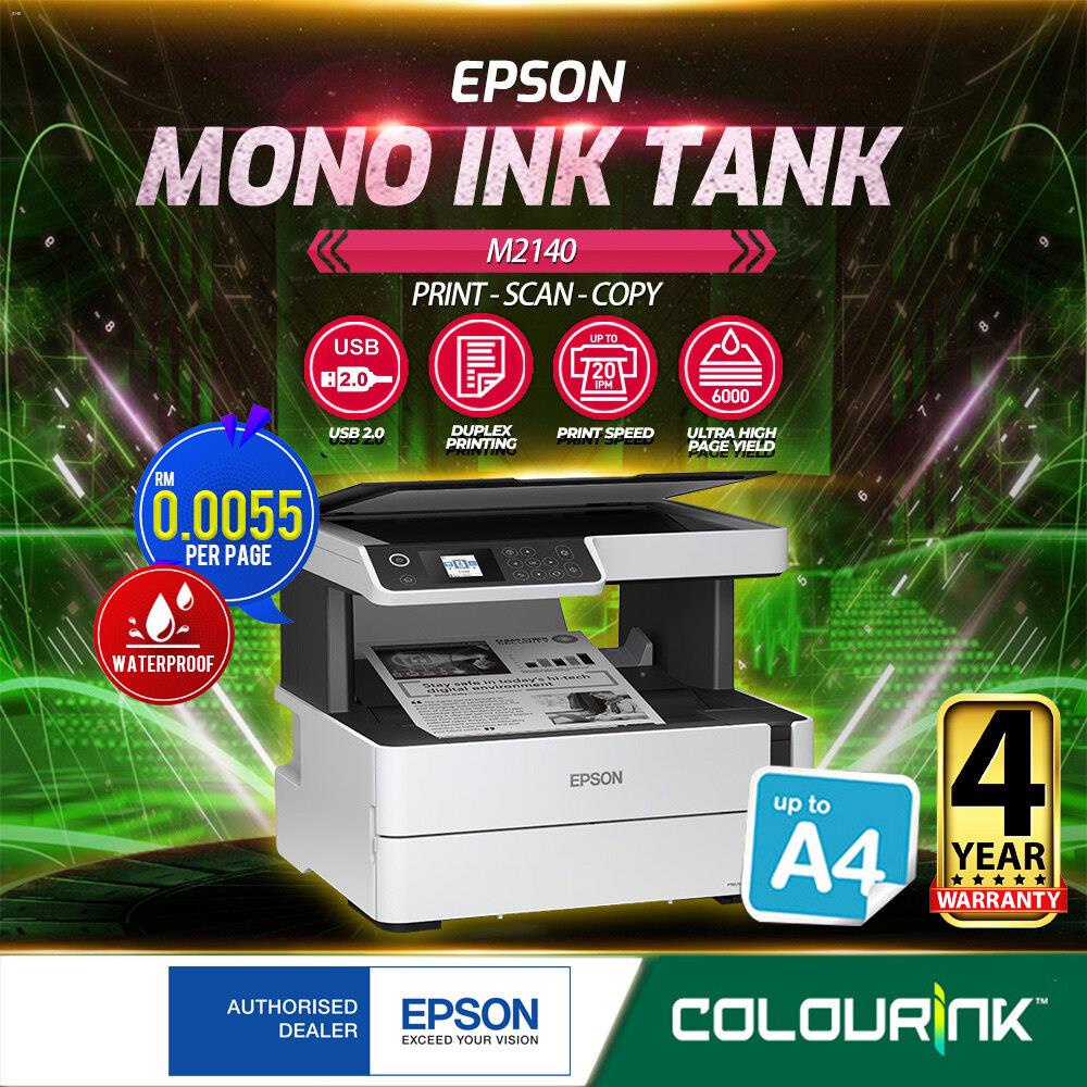 Epson Ecotank M2140 A4 Print Scan Copy Mono Refill Ink Tank Printer Duplex Mobile Similar M3170 