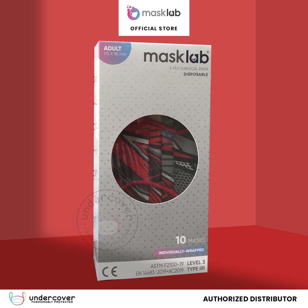 MASKLAB Undercover Mask PH Adult Surgical Racing Red (10 pcs
