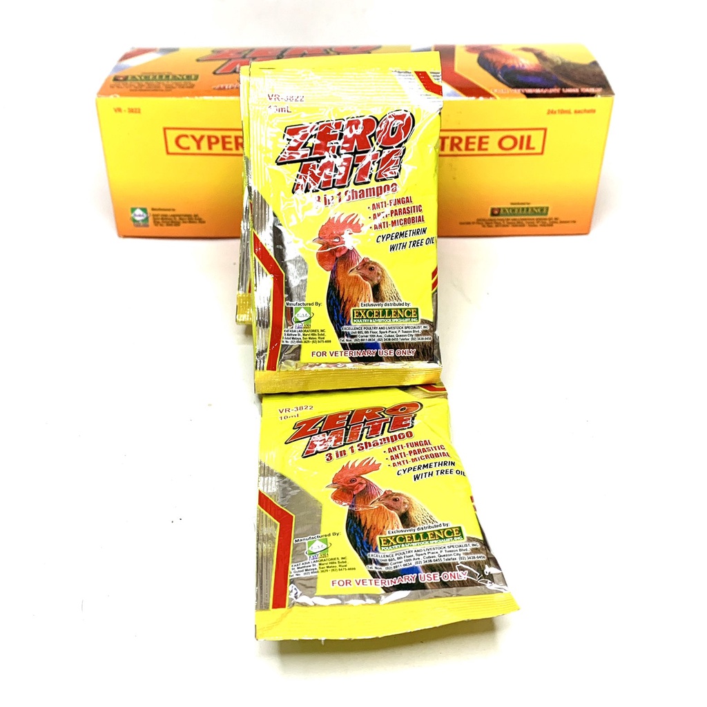[FCR AGRIVET] ZERO MITE Gamefowl Bug Shampoo (24 x 10mL Sachets) Sold