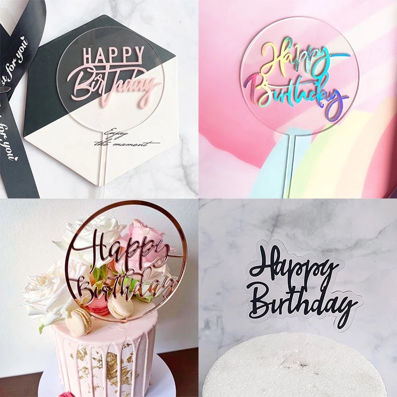 New Gold Acrylic Happy Birthday Cake Topper Circle Acrylic Cake Topper ...