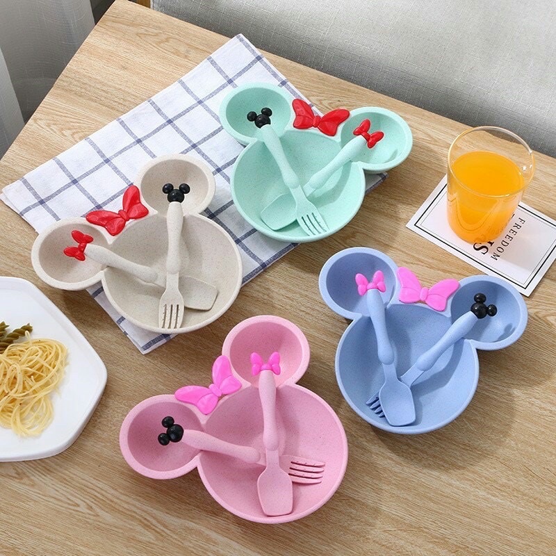 Minnie Mouse Plate with Utensils Kid Baby Minnie Bowl 3Pcs/Set ...