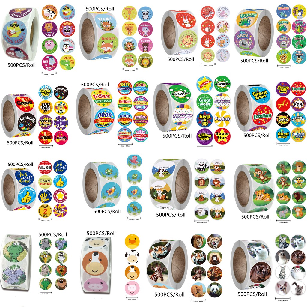 16 Types Reward Stickers Encourage Labels Roll for Kids Motivational ...