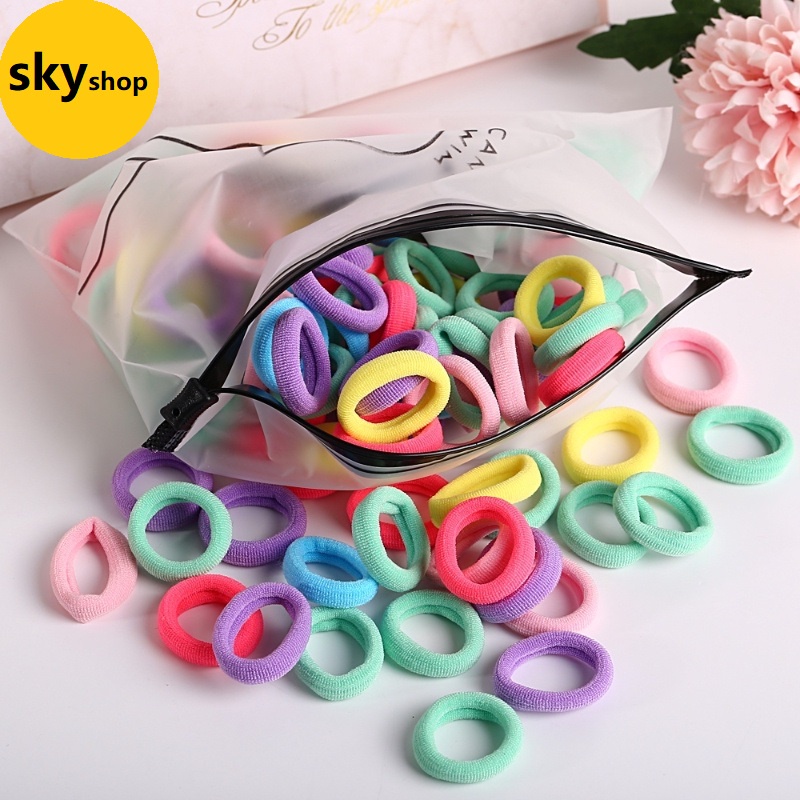 100pcs Pack Girls Colorful Nylon Small Elastic Hair Bands Kids Ponytail