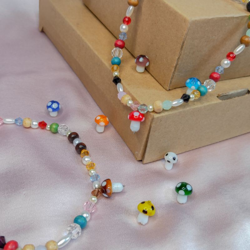 Mushroom and bead necklace