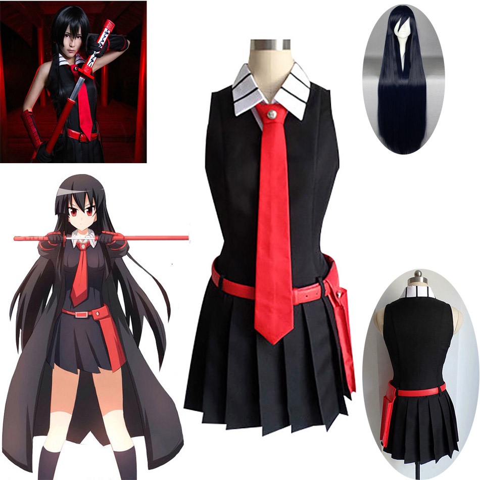 Akame Ga Kill Akame Cosplay Black Sleeveless Dress Uniform Outfit Anime Cosplay Halloween 7394