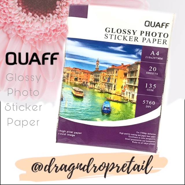 QUAFF A4 Glossy Photo Sticker Paper 135gsm (20 sheets) Shopee