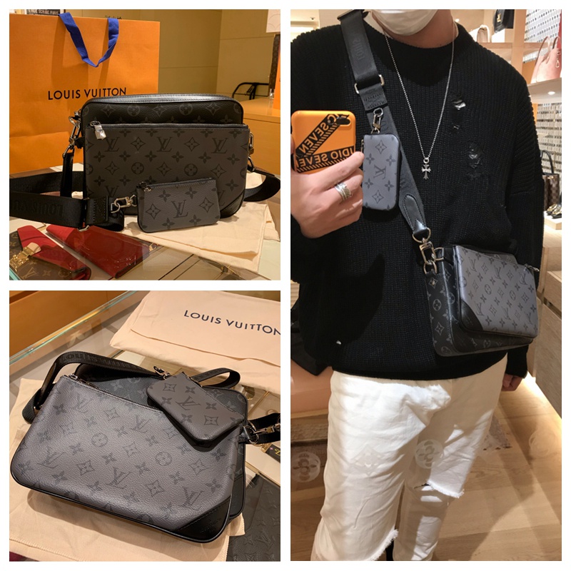 LV sling bag☽Purchasing LV Louis Vuitton men s bag TRIO messenger bag Black  Samurai five-in-one shou