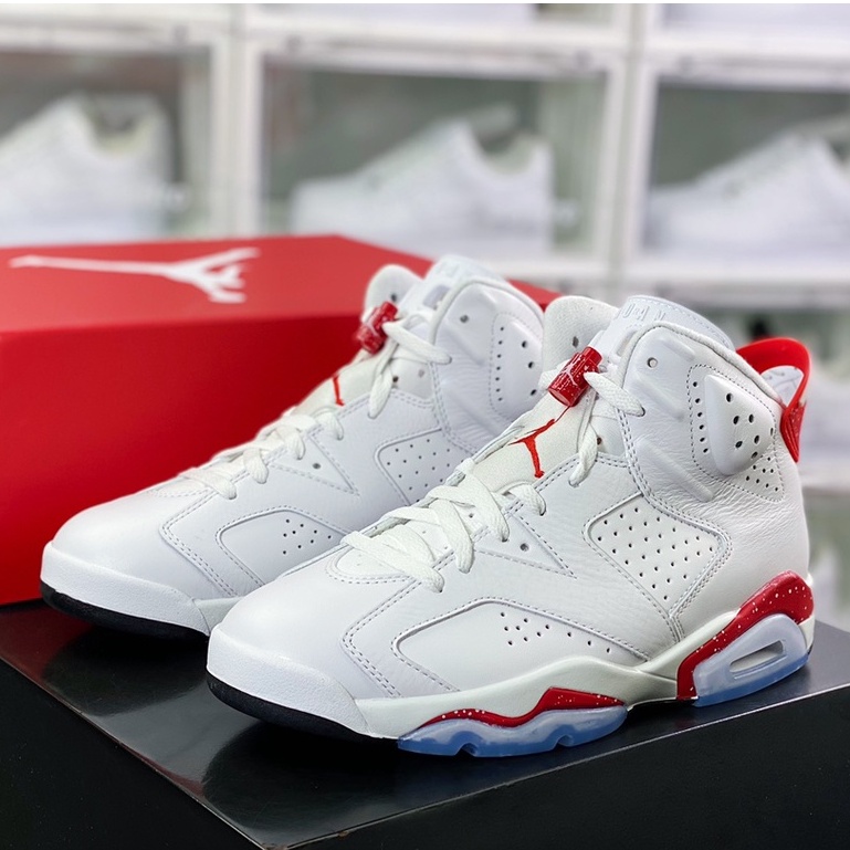 Red and white sales jordan basketball shoes