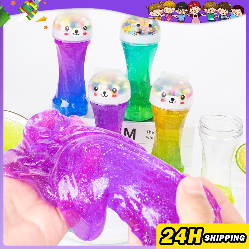 Rainbow Glitter With Foam Balls Animal Tube Glitter Slime Toys For Kids Squisky Toy Shopee