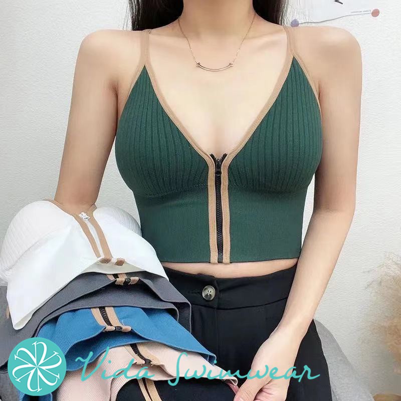 Spaghetti Top Bralette Women Clothing Korean Crop Top Padded zipped