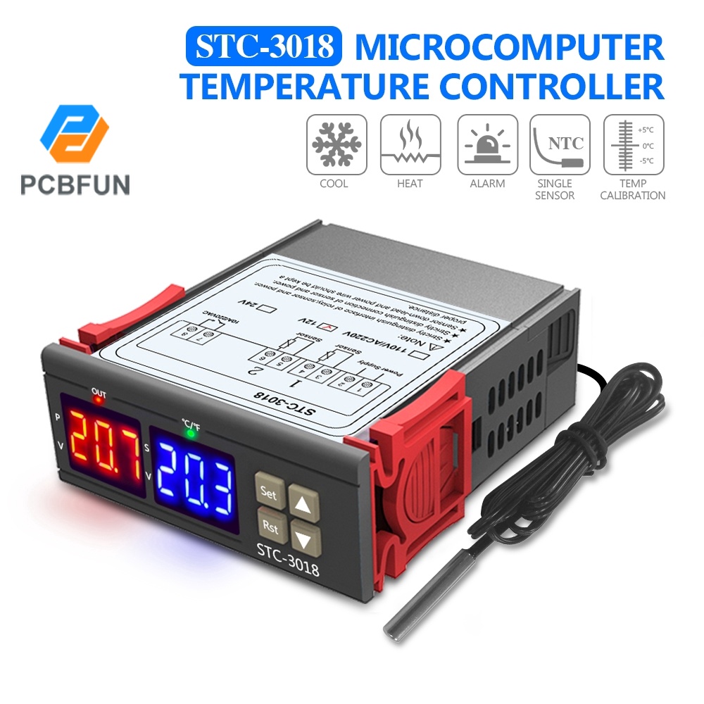 Pcbfun Ac 110V-220V Dc 12V/24V Stc-3018 Digital Temperature Controller ...