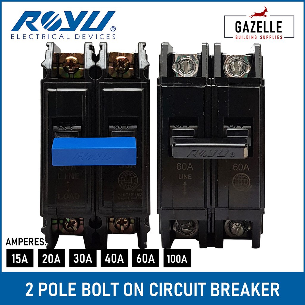 Royu 2 Pole Bolt On Circuit Breaker 15A 100A Shopee Philippines