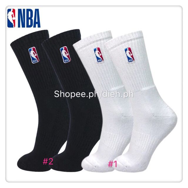 nba plain white black basketball socks