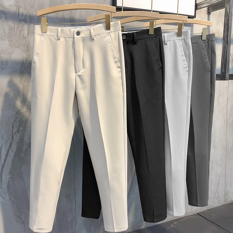 Korean Formal Pants for Men Summer Plain Trouser for Mens Nine Point Square  Pants of Businessmen British Casual Trousers