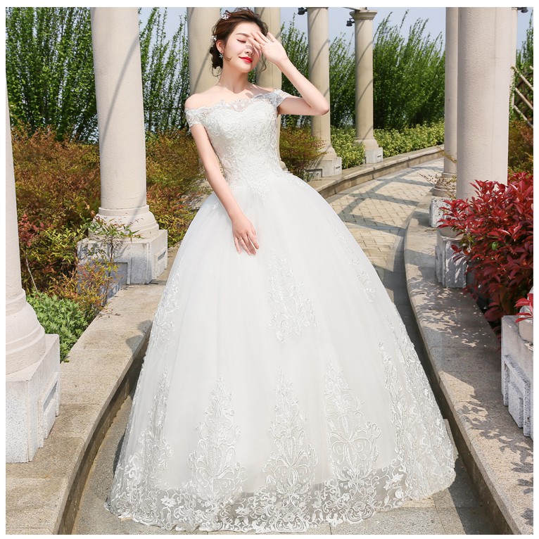 Off Shoulder Lace Slim Fit Wedding Bridal Gown Evening Dress Shopee Philippines