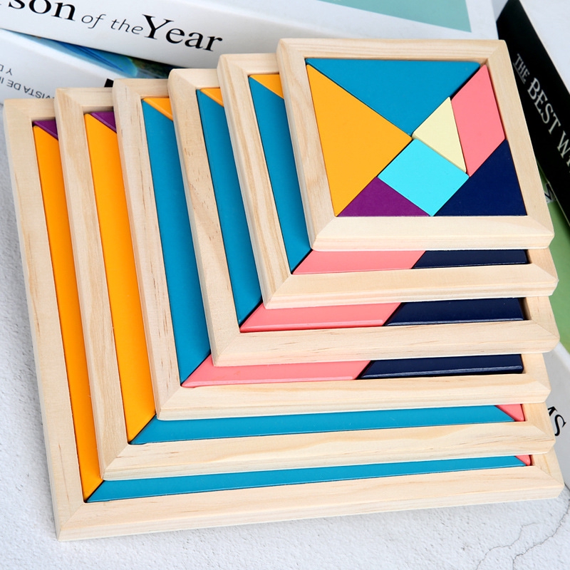 Kids Puzzles Educational Toys Wooden Multicolor Tangram Puzzle Baby ...