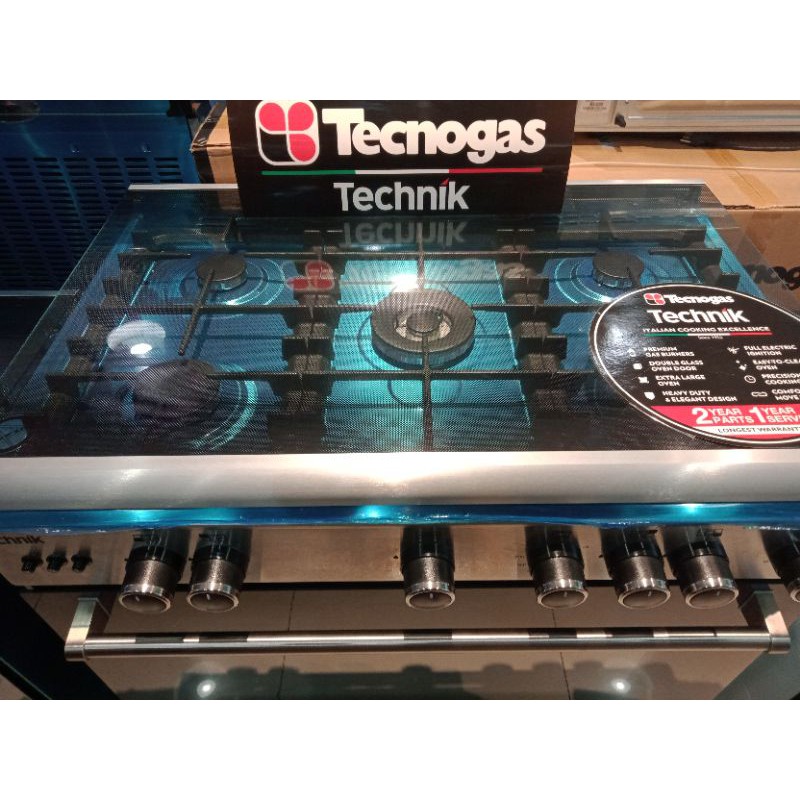 tecnogas 90 cm Range, 5 Gas Burners Cast Iron, gas oven Rotisserie