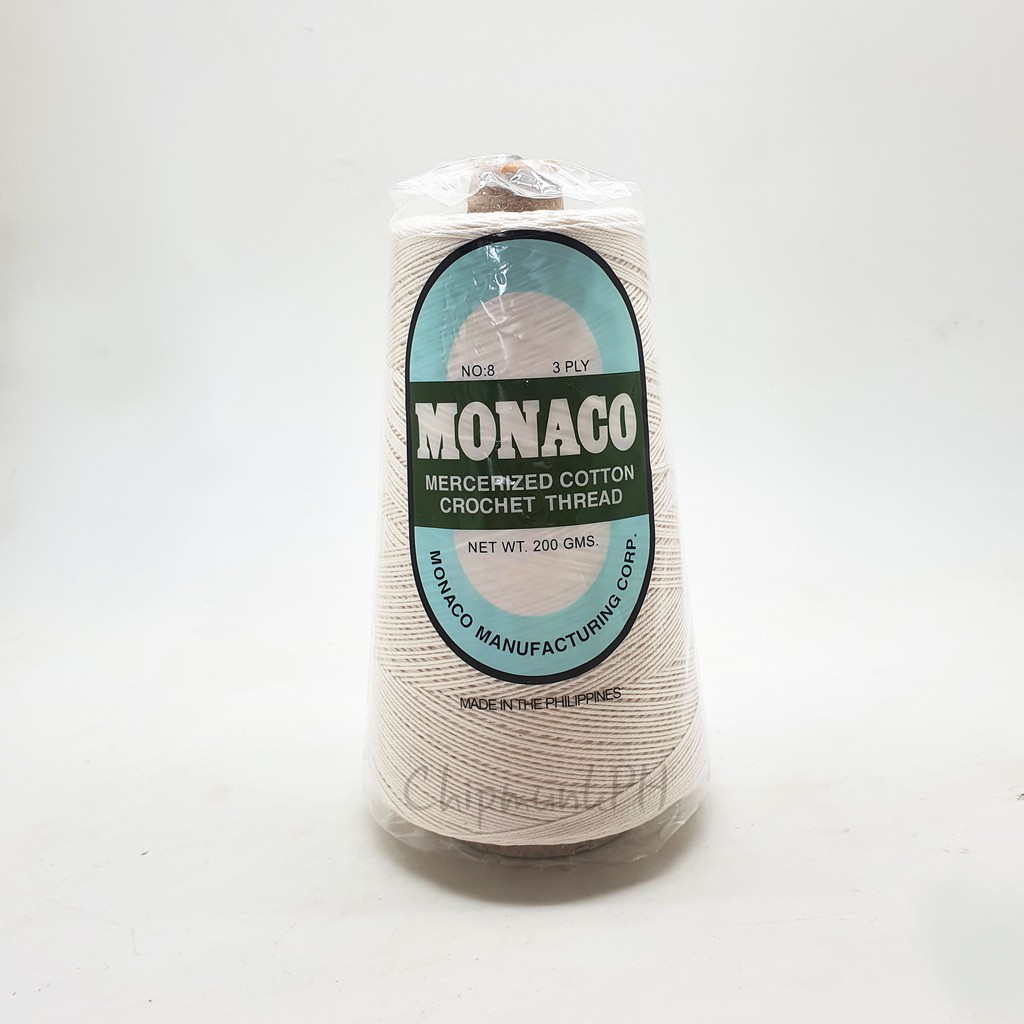 Monaco Mercerized Cotton Crochet Thread Cone 200g White/ Natural Plain ...
