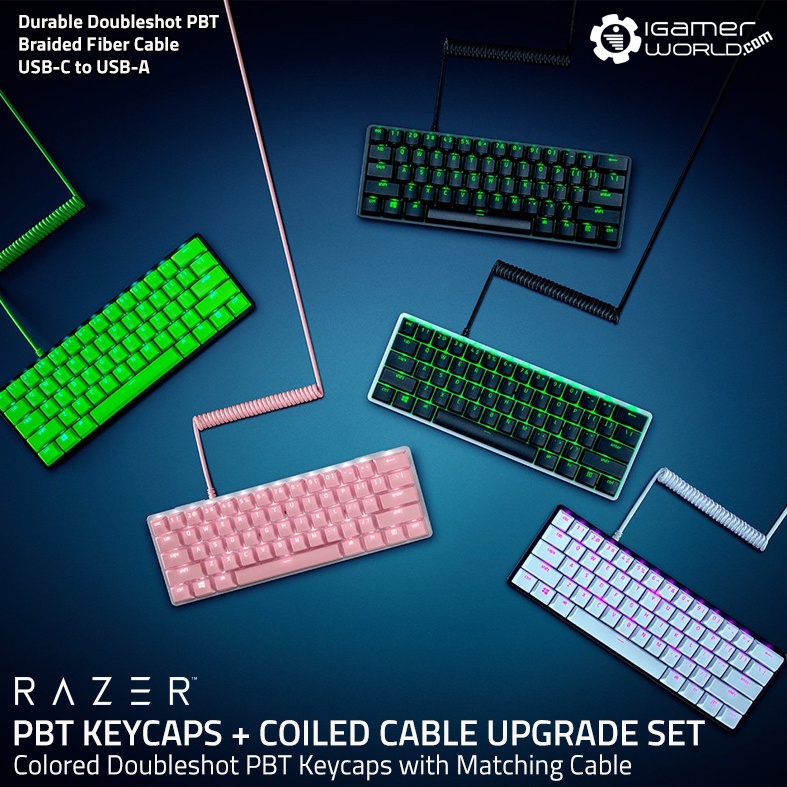 Razer PBT Keycap + Coiled Cable Upgrade Set for Mechanical Keyboard ... - Keycap Keyboard Kit Cable Holding Device