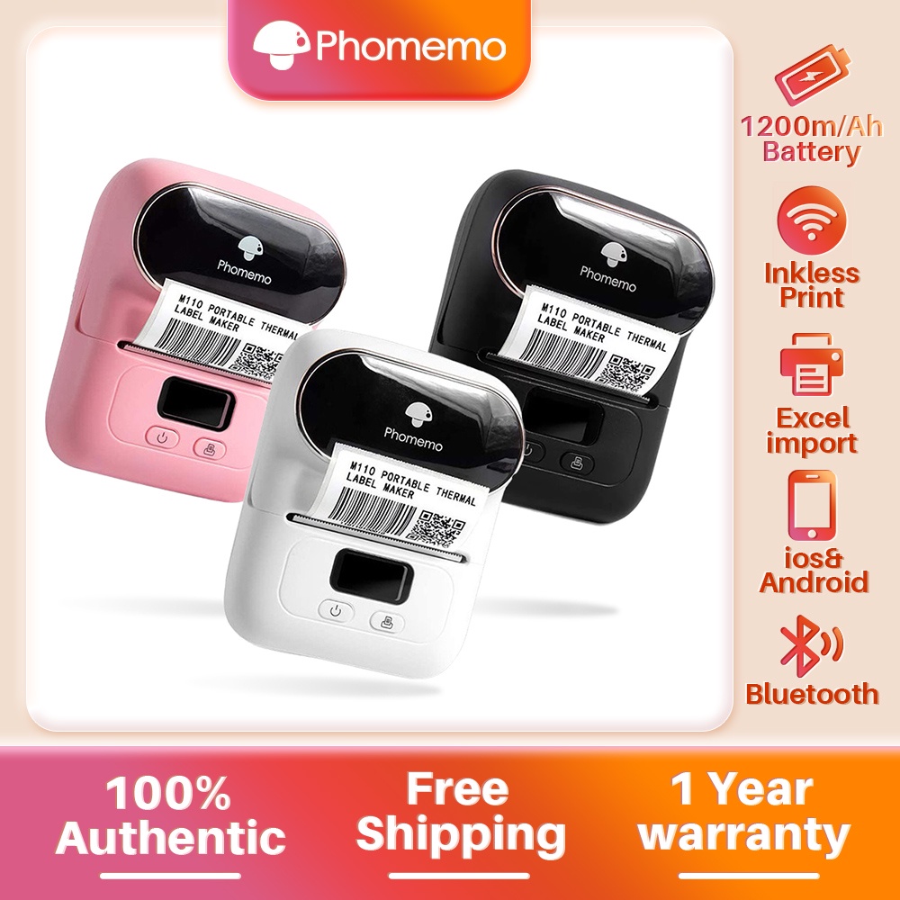 Phomemo M110 Bluetooth Thermal Label Printer,Ink free Portable Label