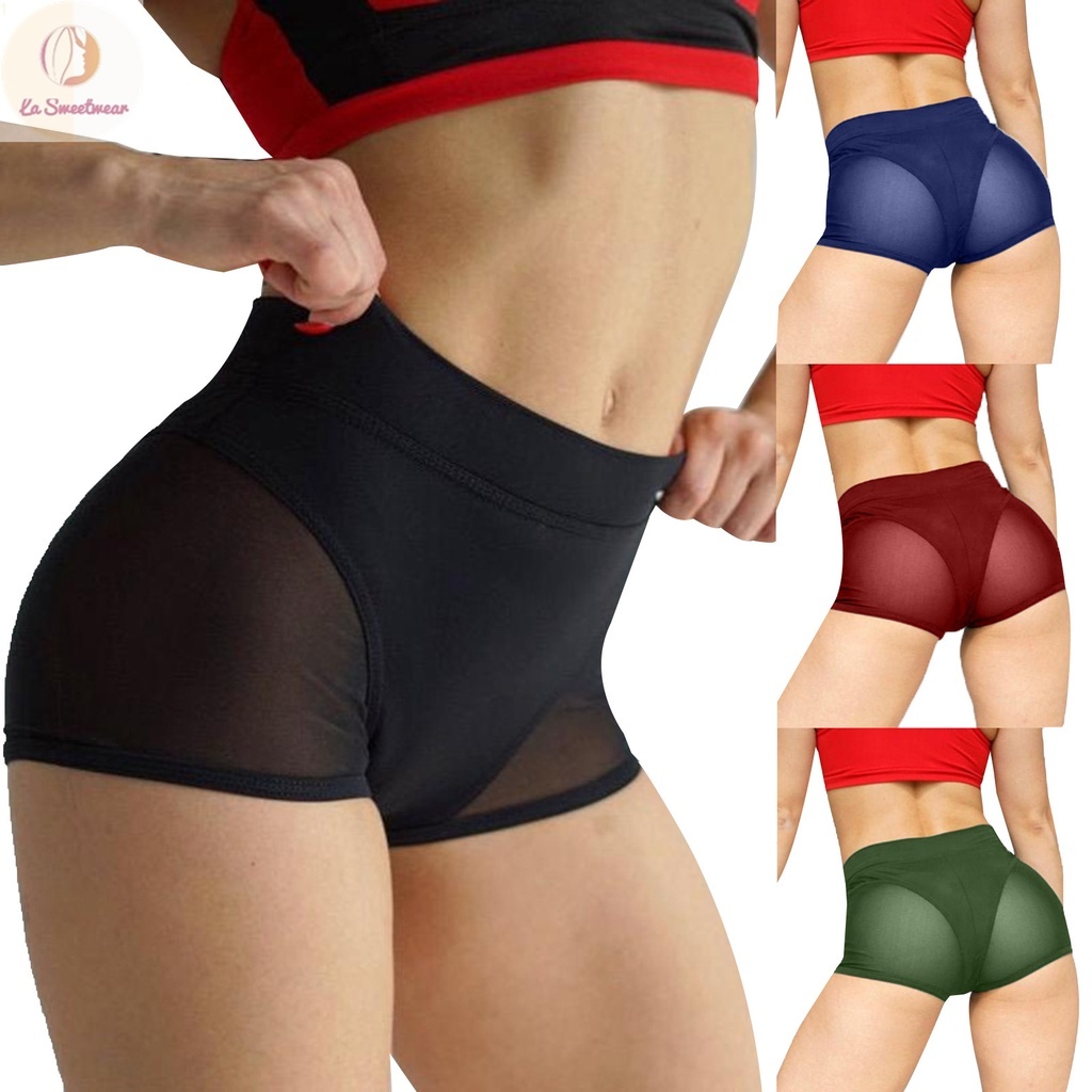 Women Sexy High Waist Workout Fitness Shorts Female Cheer Booty Dance  Shorts See-through Mesh Patchwork Pole Dancing Clubwear | Shopee Philippines