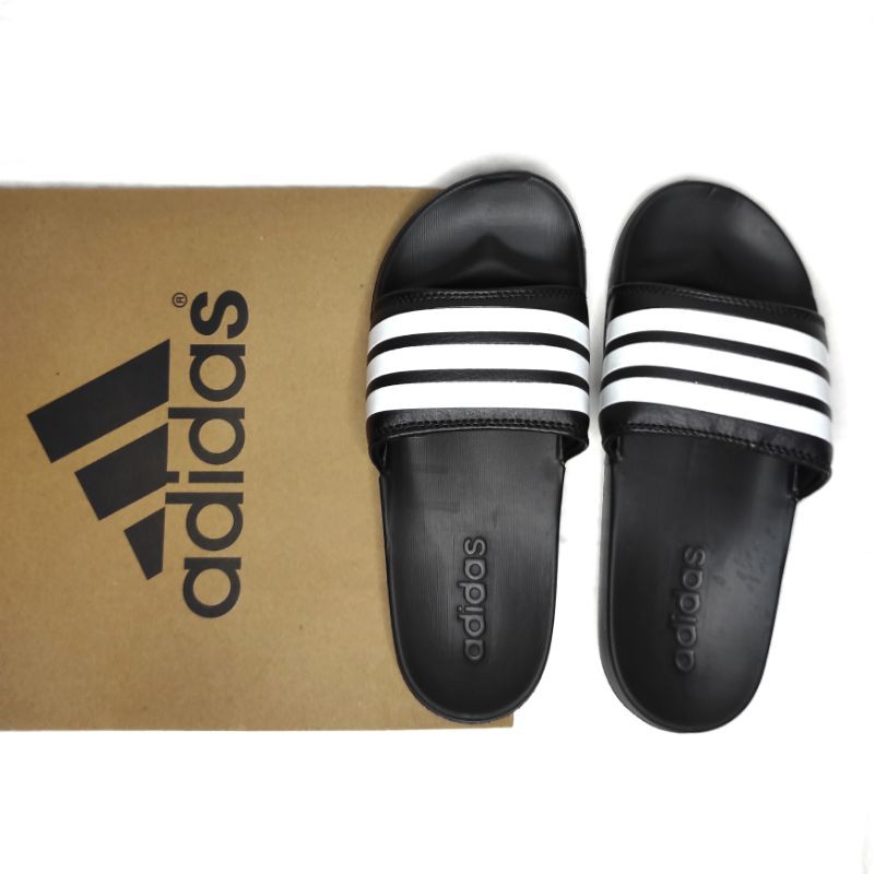 Adidas black and white 2024 slides