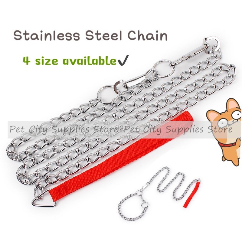 Pet City Stainless Steel Dog Chain 1.2M Pet Leash 4 Sizes Dog Collar ...