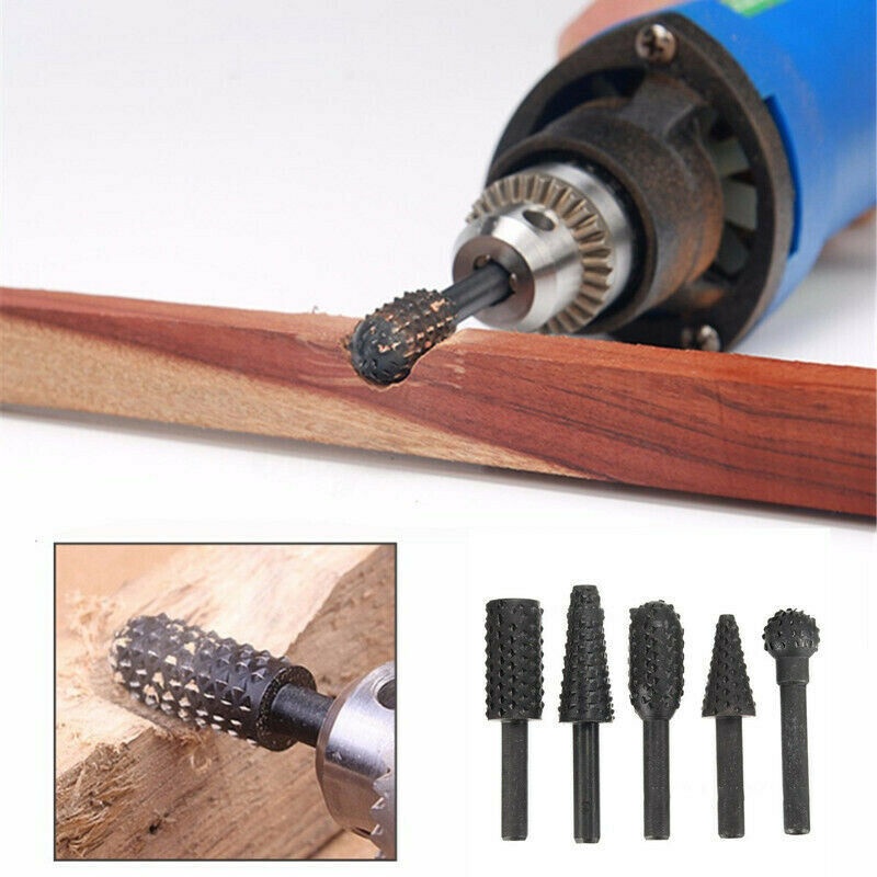 5PCS/Set Twist Drill Bit Wood Carving File Rasp Drill Bits 1/4" 6mm