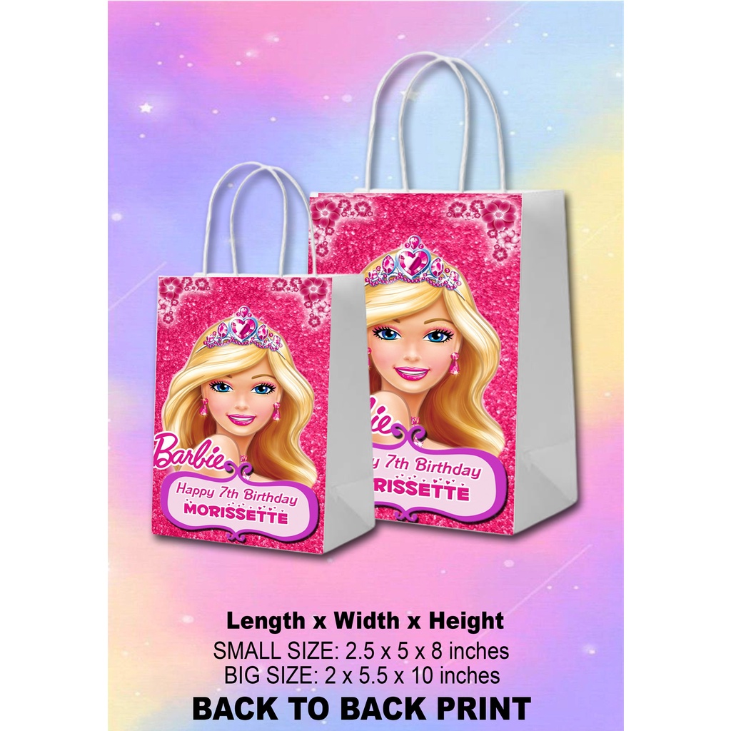 Barbie theme 10pcs customized paperbag lootbags Shopee Philippines