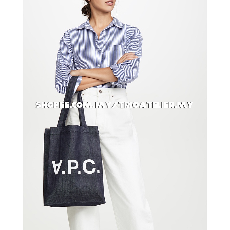 3Color A.P.C. Laure Logo Print Unisex Portrait Denim Tote Bag Shopee Philippines