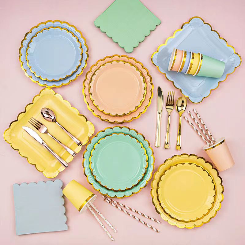 (10PCS) Hot Stamping Pastel paper plates disposable tableware party
