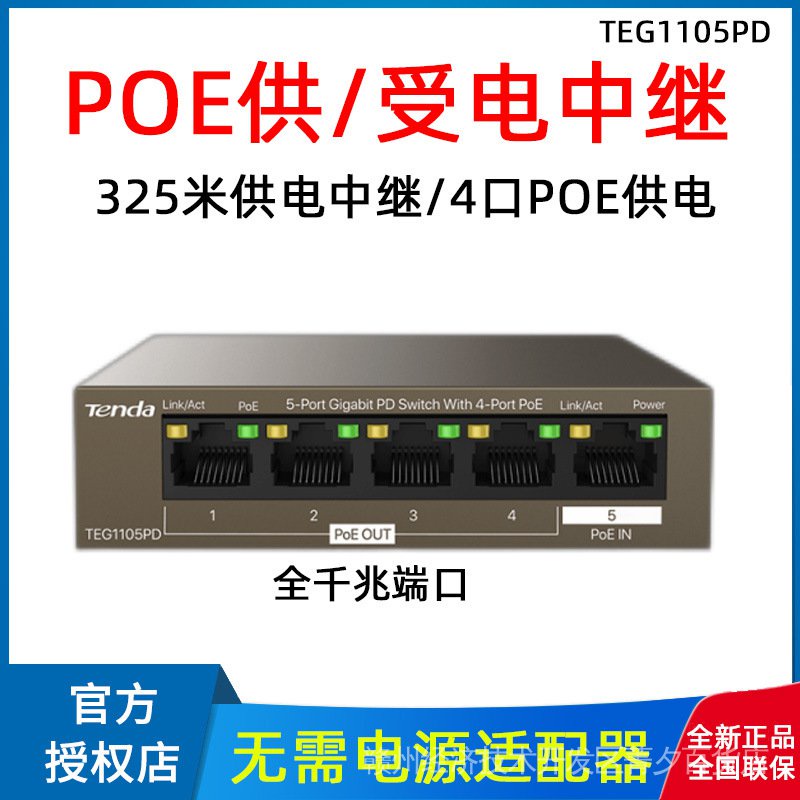 Tenda 5Port POE Power Supply Relay Switch Full Gigabit Port Monitoring