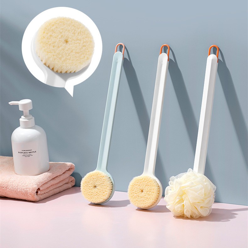 Shower Body Brush with Bristles and Loofah,Back Scrubber Bath Mesh