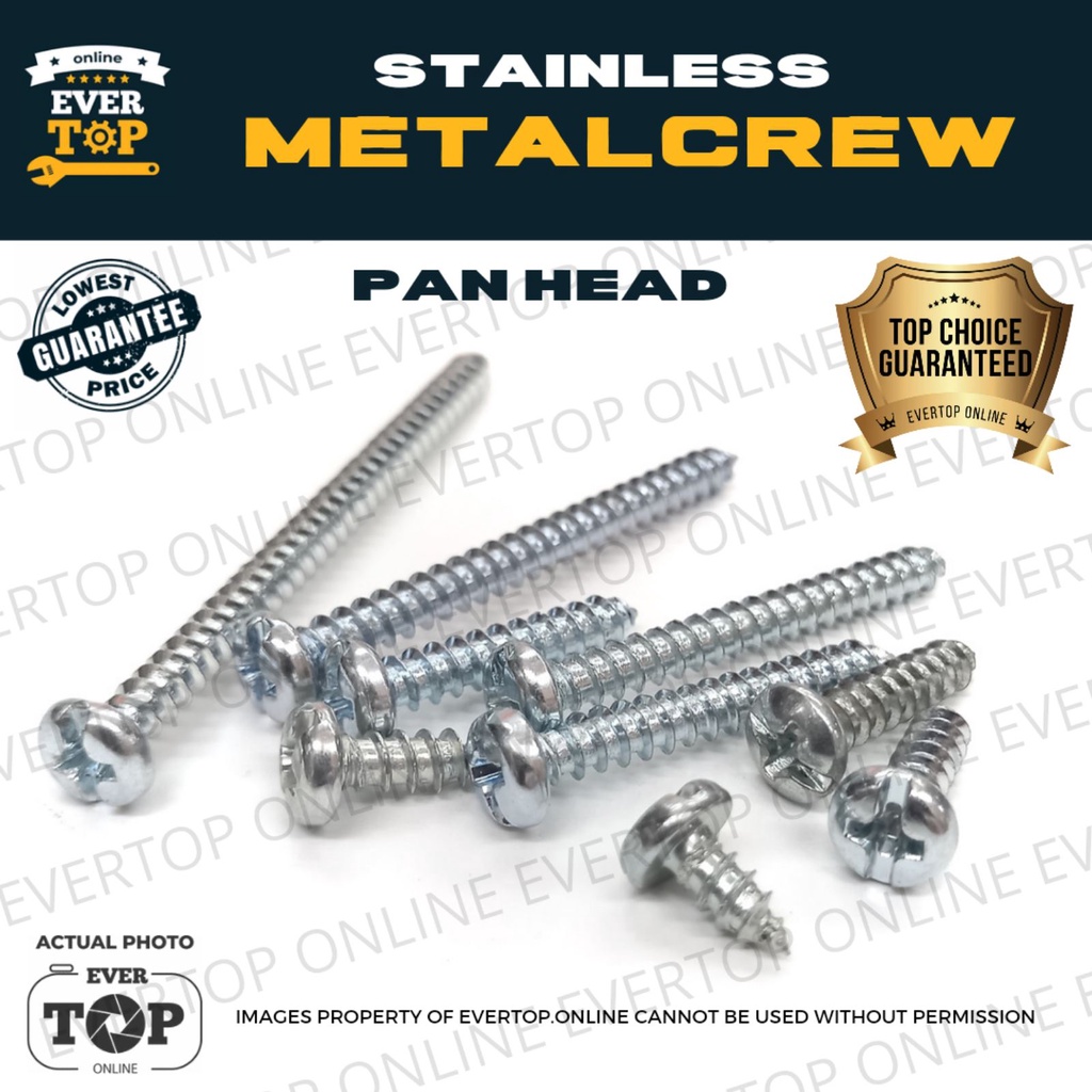 STAINLESS METAL SCREW #8 #10 (100PCS) SELF-TAPPING PANHEAD | FLATHEAD ...