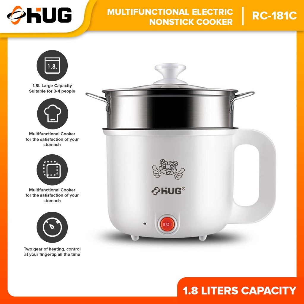 HUG Mini Rice Cooker, 1.8L Multifunction Cooker NonStick Inner Pot