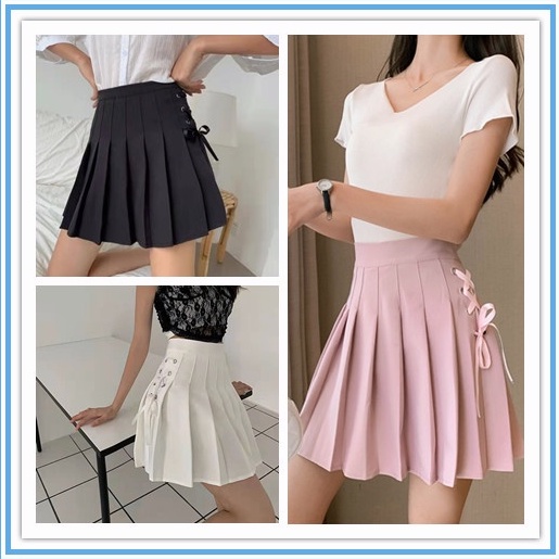 Pleated skirt female spring and summer wild tie high waist short skirt ...
