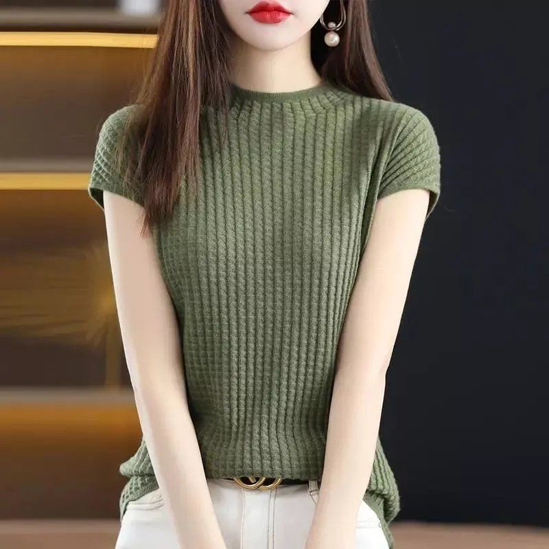 Camisetas Mujer Thin Knitted T Shirt Women Short Sleeve Summer